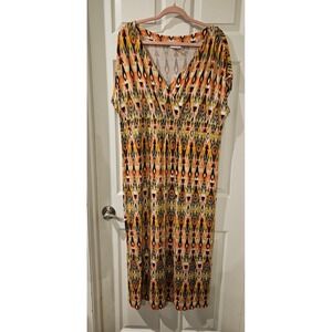 J.Jill Womens 1X Maxi Dress V Neck Geometric Print Rayon‎ Blend Casual